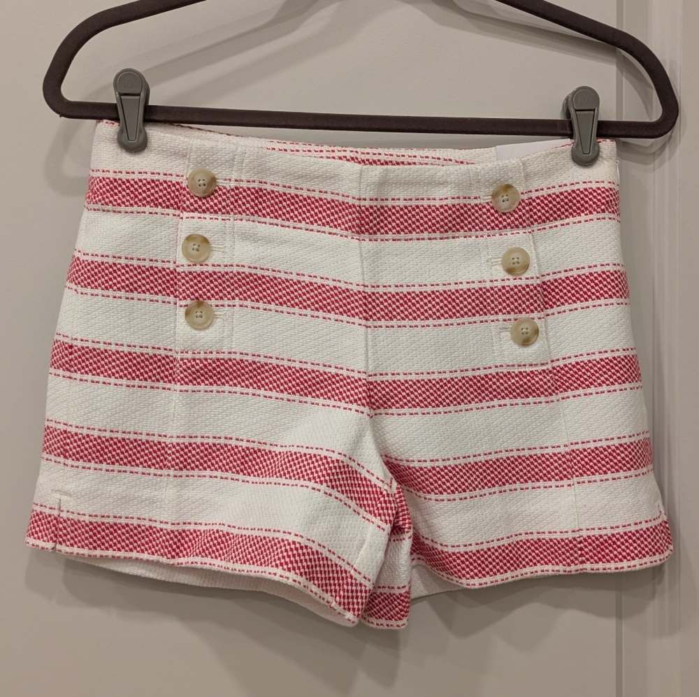 LOFT Red and White Striped Riviera Shorts